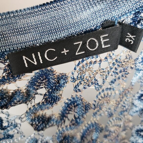 Nic + Zoe Asymmetrical Sweater Open Crochet Knit Poncho Blue Stripe Size 3X - Picture 4 of 5